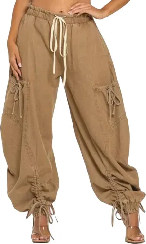 LKOUS Women's Fall Baggy Cargo Jeans,Wide Leg Drawstring Loose Harem Denim Pants with Pockets