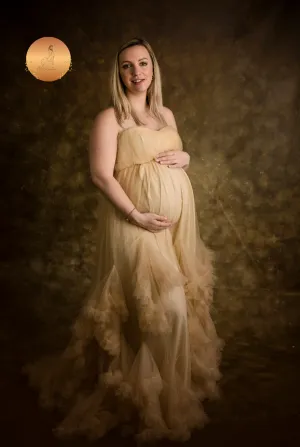 Maternity Photoshoot Dresses - Float - Champagne Tulle Gown - 4 DAY RENTAL