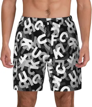 Mens Double Layer Swim Trunks Fuck 3D Letter Board Shorts Beach Shorts with Mesh Lining Surf Swimwear 94