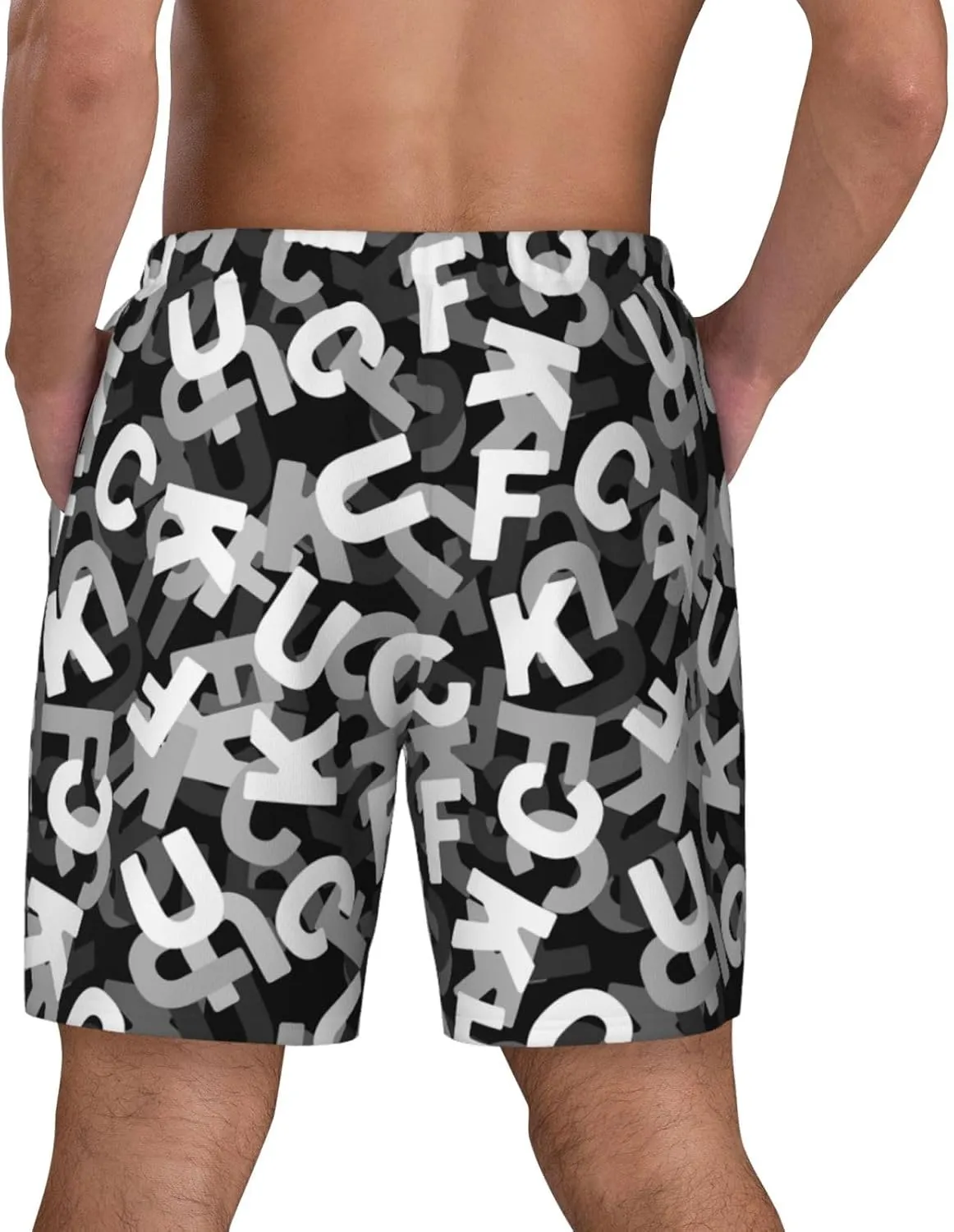 Mens Double Layer Swim Trunks Fuck 3D Letter Board Shorts Beach Shorts with Mesh Lining Surf Swimwear 94