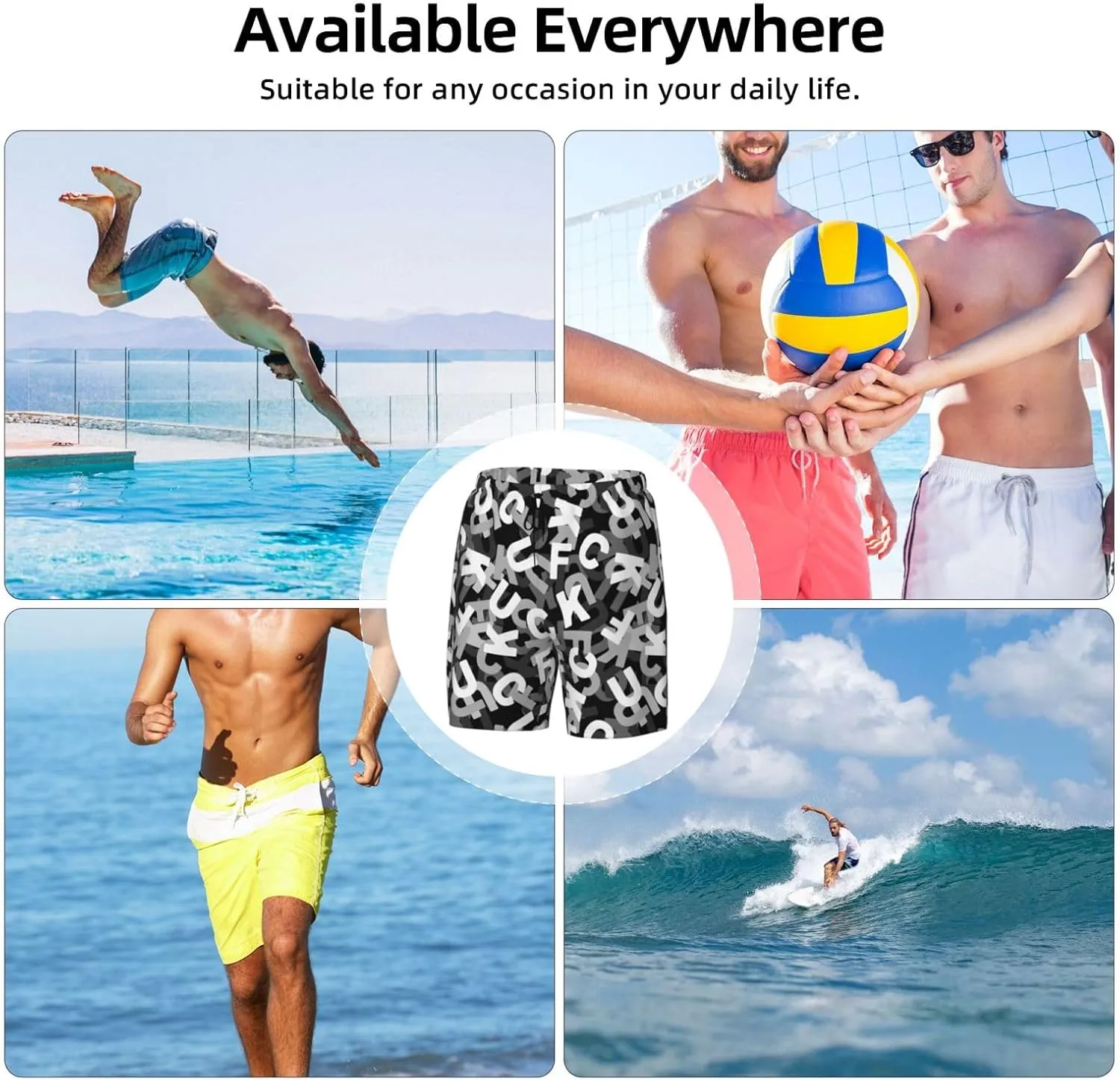 Mens Double Layer Swim Trunks Fuck 3D Letter Board Shorts Beach Shorts with Mesh Lining Surf Swimwear 94