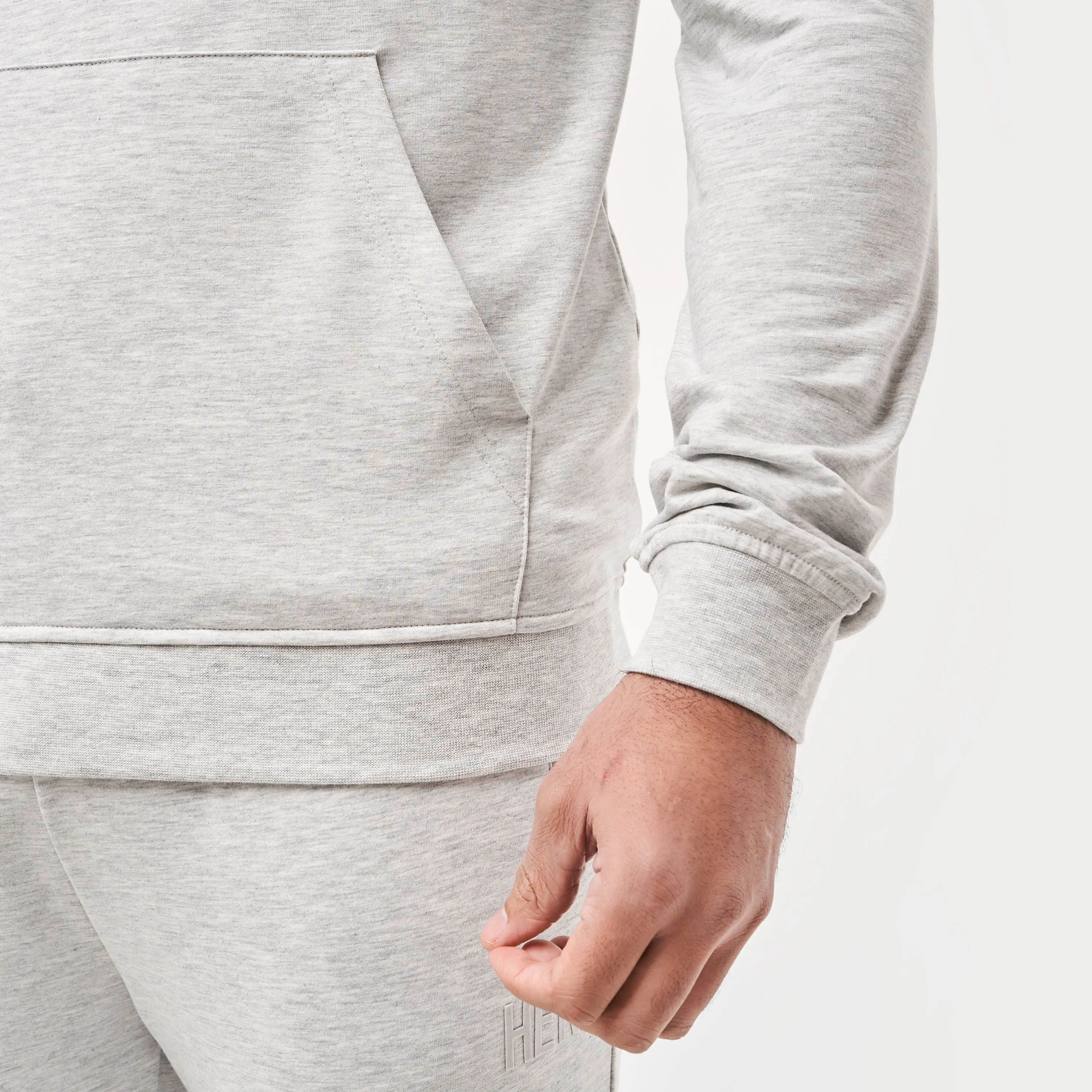 Mens Focus Lightweight Slim Fit Hoodie - Grey Marl