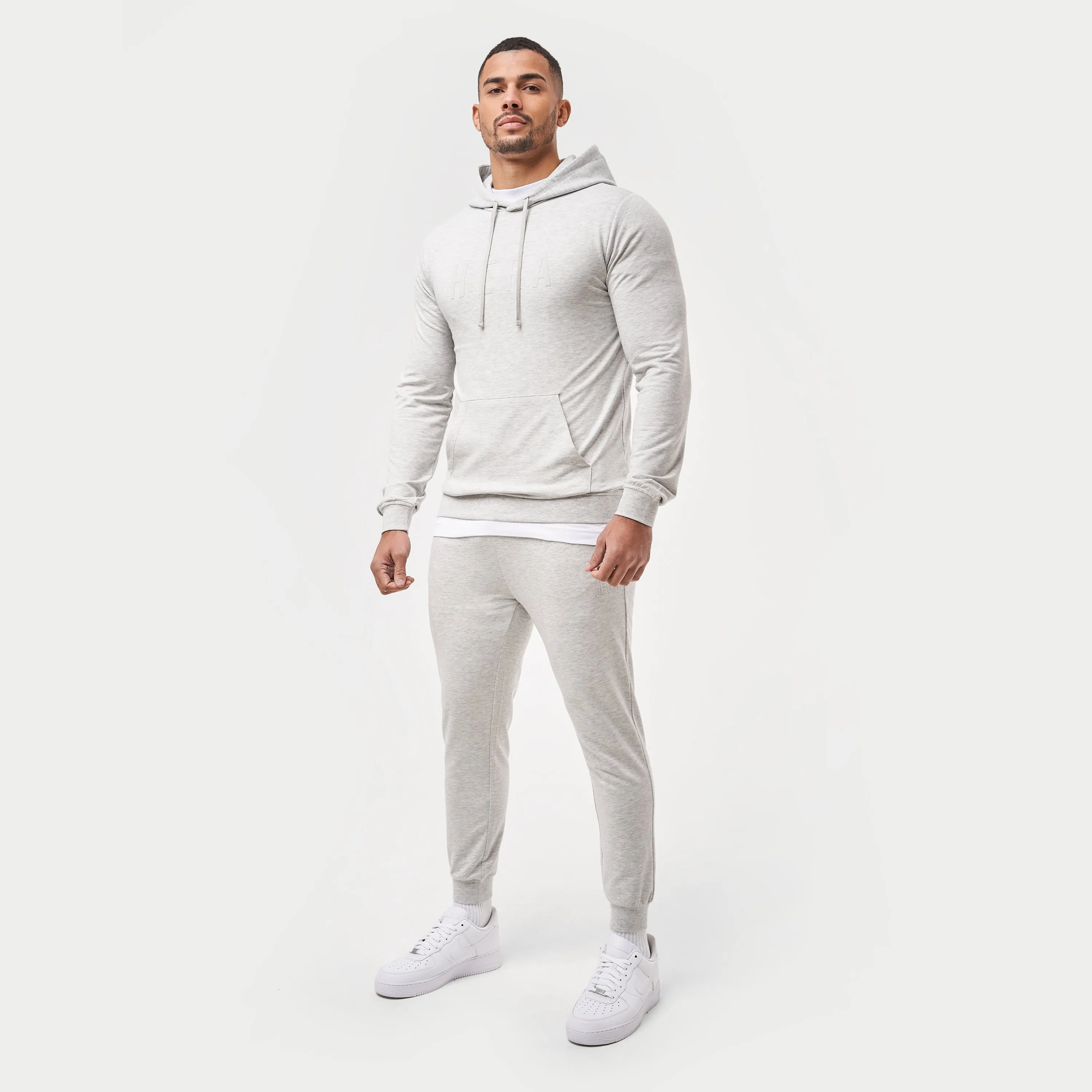 Mens Focus Lightweight Slim Fit Hoodie - Grey Marl
