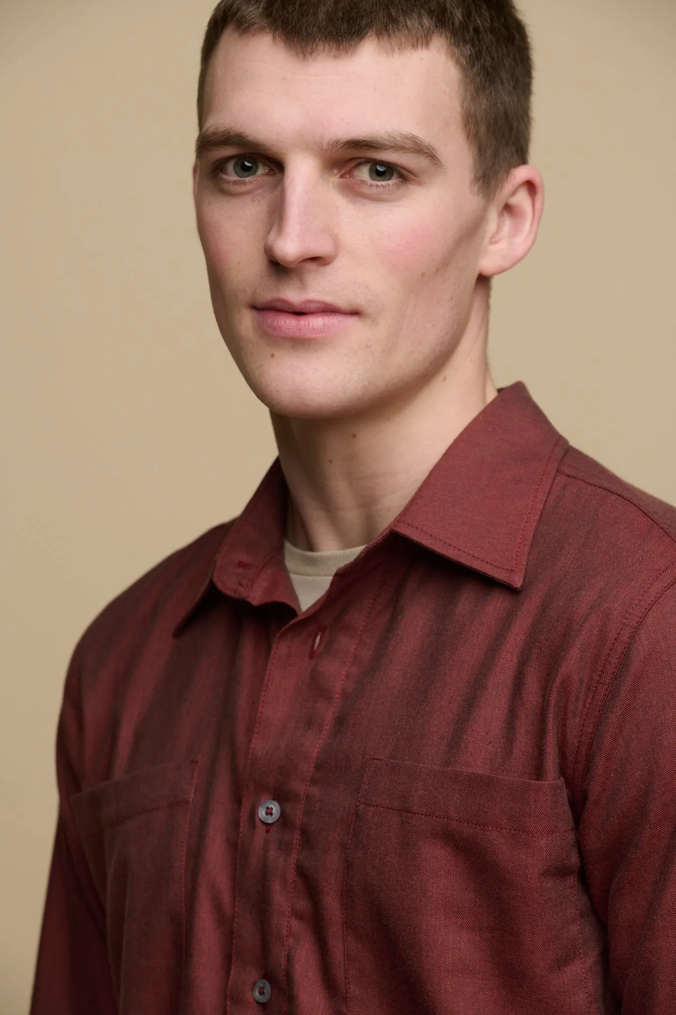 Men's Oli Half Placket Lightweight Brushed Cotton Shirt - Brick Red
