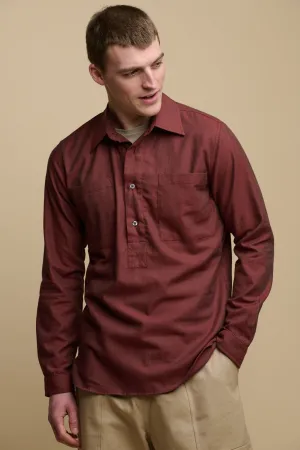 Men's Oli Half Placket Lightweight Brushed Cotton Shirt - Brick Red