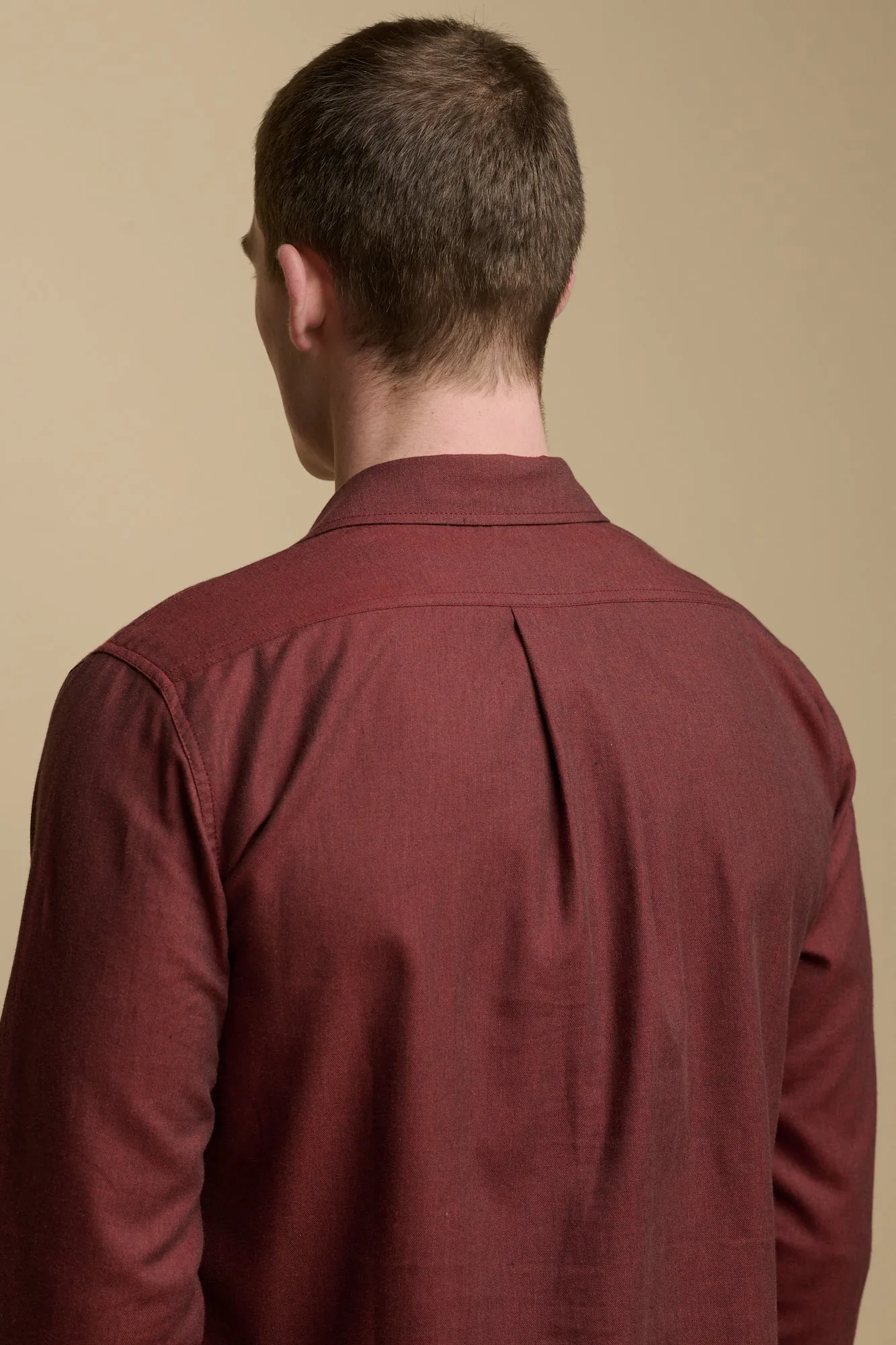 Men's Oli Half Placket Lightweight Brushed Cotton Shirt - Brick Red