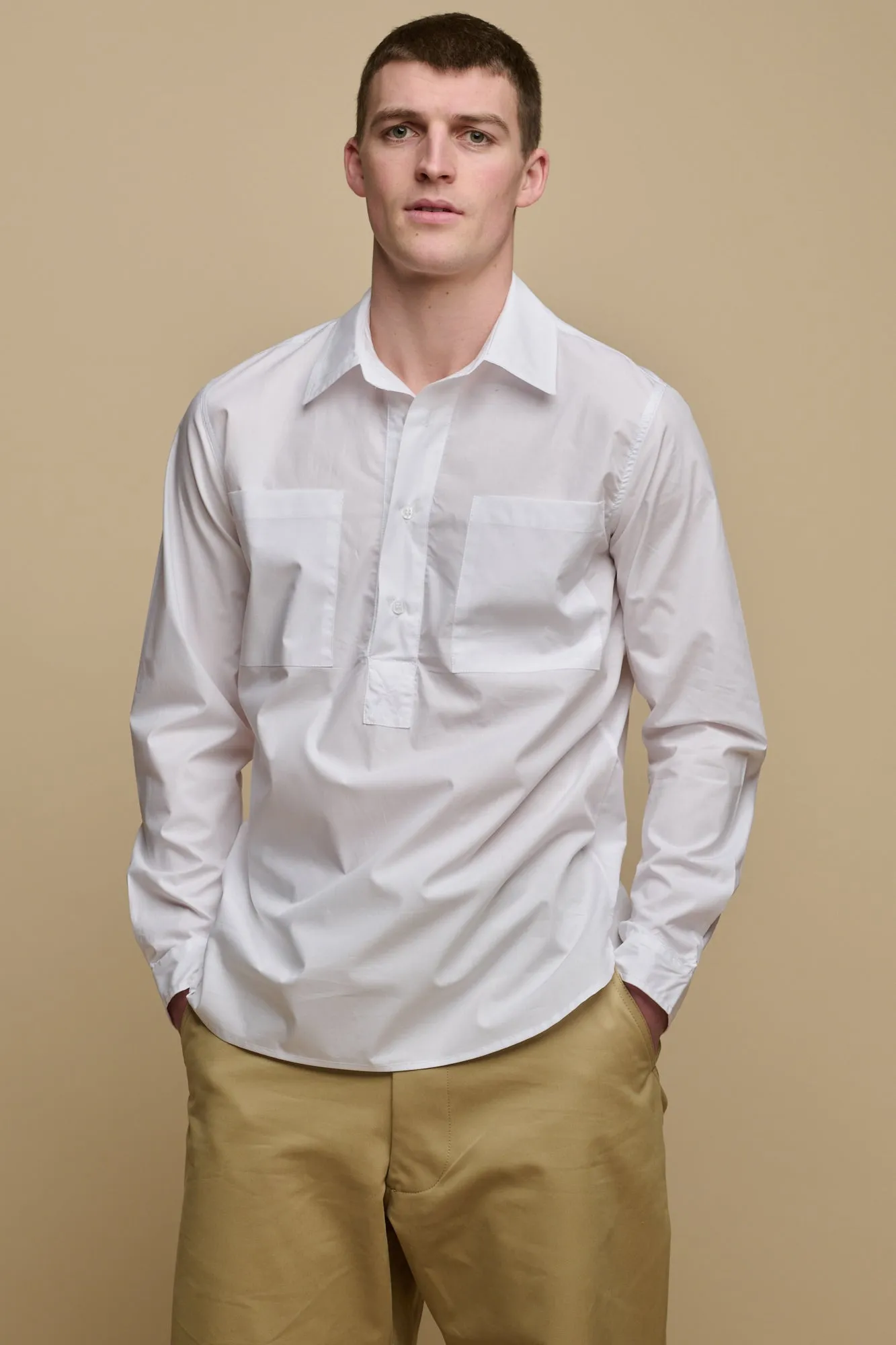Men's Oli Half Placket Lightweight Cotton Shirt - White