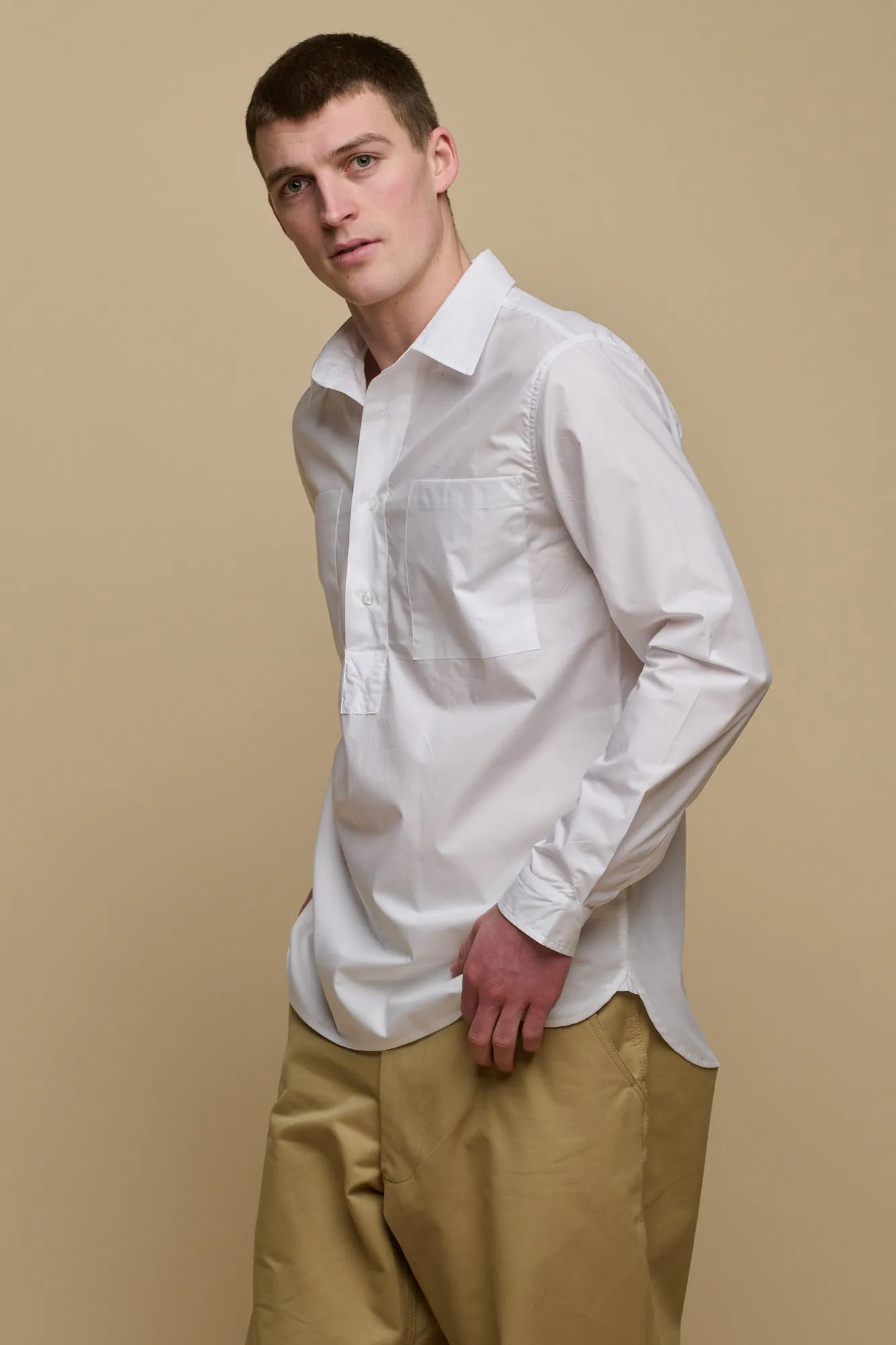 Men's Oli Half Placket Lightweight Cotton Shirt - White