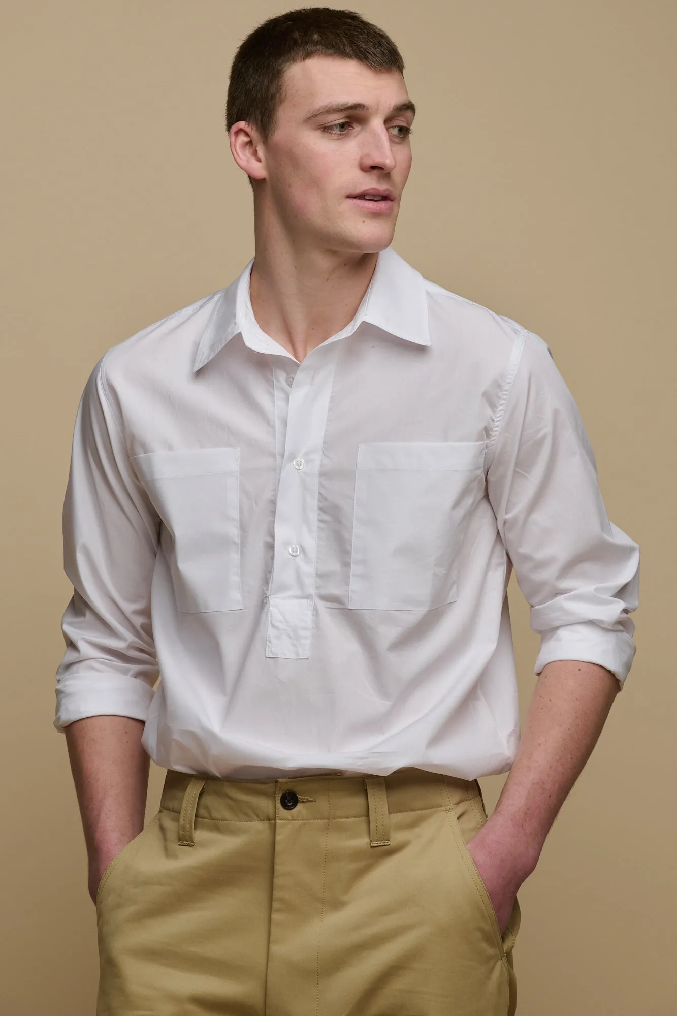 Men's Oli Half Placket Lightweight Cotton Shirt - White