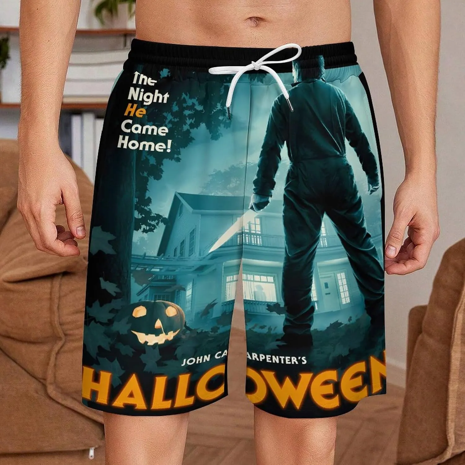 Men's Short Sweatpants Halloween Michael Myers Beachwear Hawaiian Short Pants Swimsuits Beach Shorts with Pockets