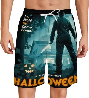 Men's Short Sweatpants Halloween Michael Myers Beachwear Hawaiian Short Pants Swimsuits Beach Shorts with Pockets