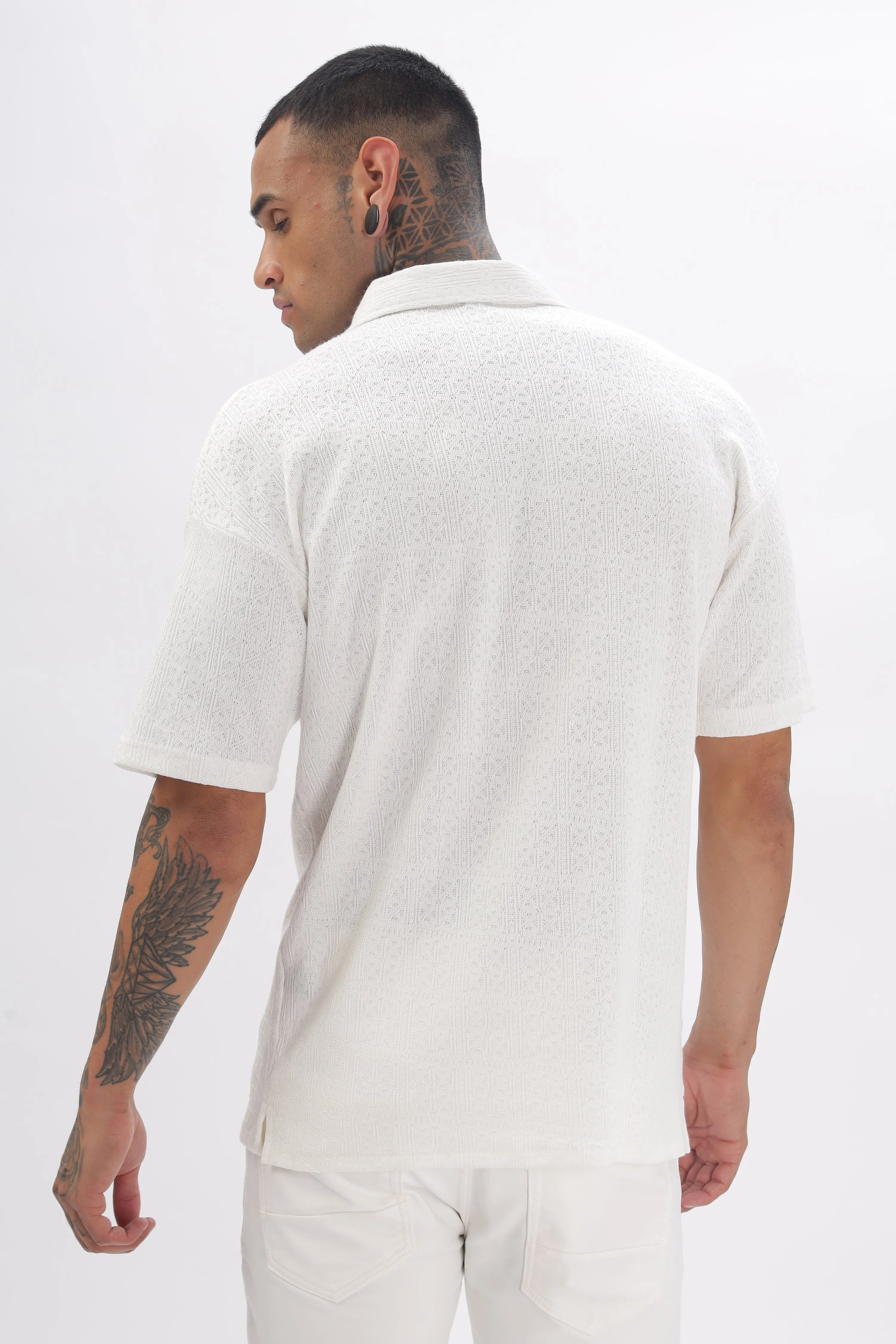 Midnight Breeze Cuban Collar White Shirt