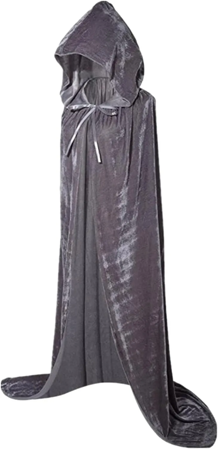 Miyaomn Dresses for Women 2023 Women's Velvet Hoodie Cloak Solid Color Vampire Witch Wizard Long Cape Robe Halloween Christmas Party Cosplay Costume(Grey,Large)