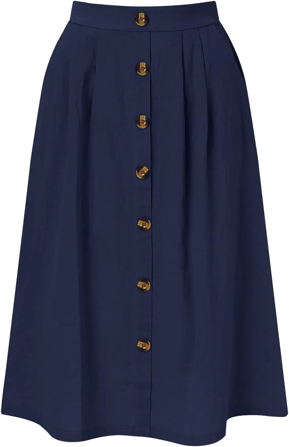 Miyaomn Women's Casual Summer Flowy Midi Skirts Button Decoration High Elastic Waist A-Line Solid Pleated Skirts with Pockets