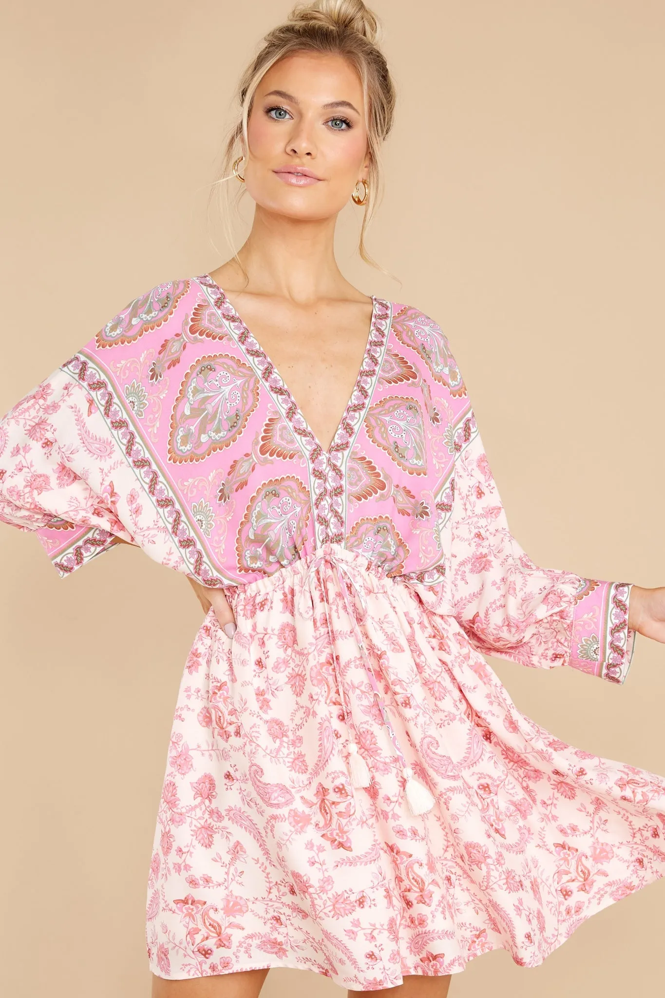 My Heart's Calling Pink Multi Print Dress