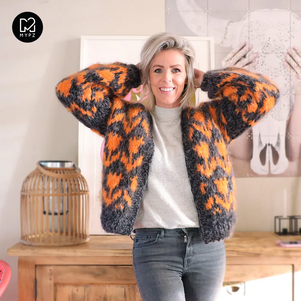 MYPZ Chunky bomber Cardigan Tulips Orange/Black