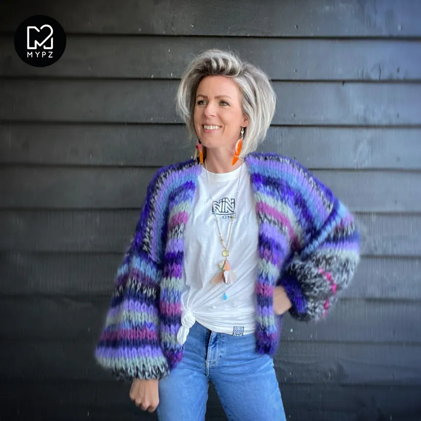 MYPZ Short Chunky Mohair Cardigan RAW Blue