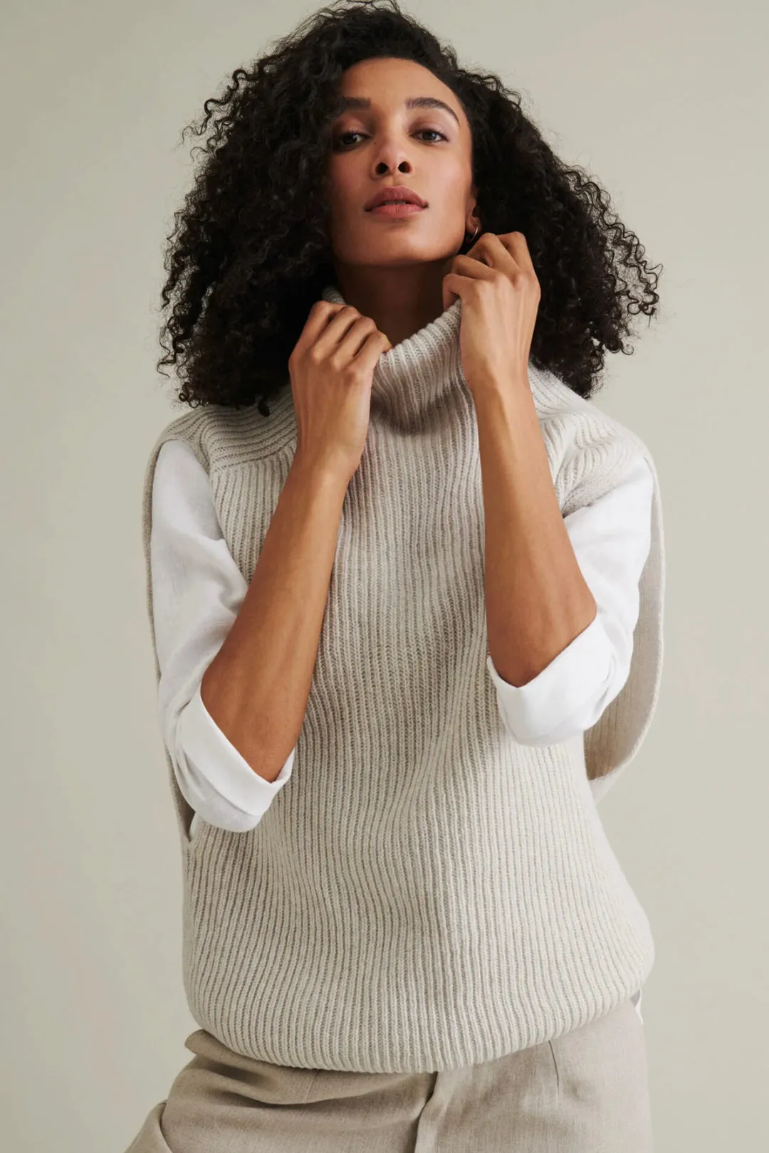 Niinmun Utö Merino Wool Collar Vest Light Grey