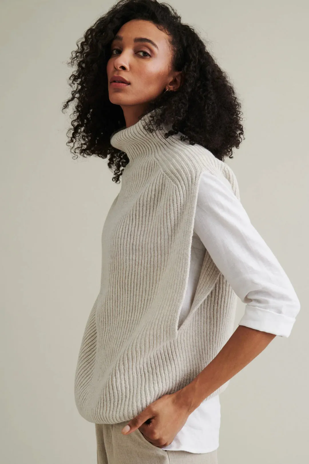 Niinmun Utö Merino Wool Collar Vest Light Grey