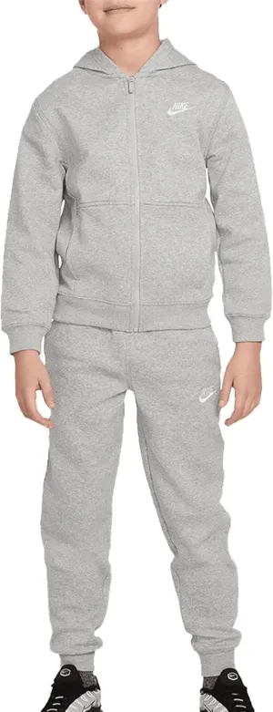 Nike Sportswear Club Fleece Big Kids' Tracksuit (FD3114-063, Dark Grey Heather/White)