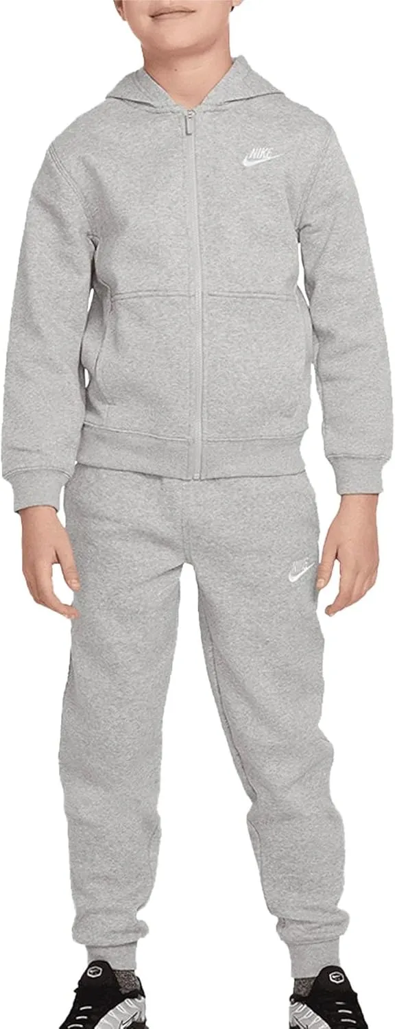 Nike Sportswear Club Fleece Big Kids' Tracksuit (FD3114-063, Dark Grey Heather/White)