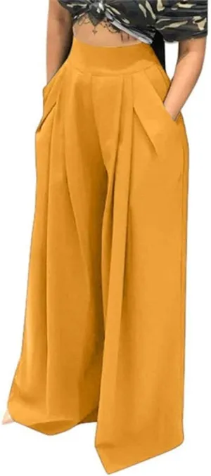 NRTHYE Womens Palazzo Long Pants High Waist Wide Leg Stretchy Loose Fit Casual Trousers with Pocket