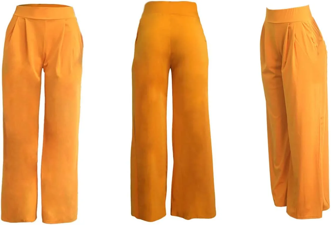 NRTHYE Womens Palazzo Long Pants High Waist Wide Leg Stretchy Loose Fit Casual Trousers with Pocket