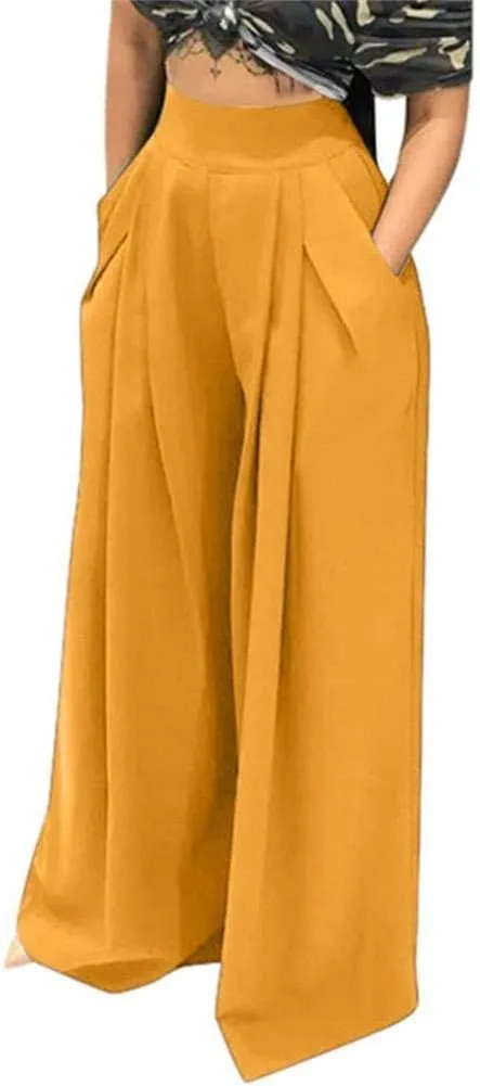 NRTHYE Womens Palazzo Long Pants High Waist Wide Leg Stretchy Loose Fit Casual Trousers with Pocket