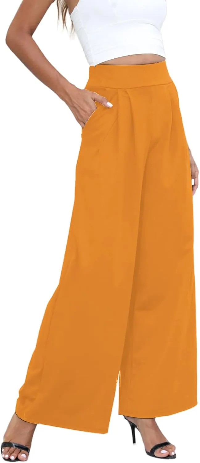 NRTHYE Womens Palazzo Long Pants High Waist Wide Leg Stretchy Loose Fit Casual Trousers with Pocket