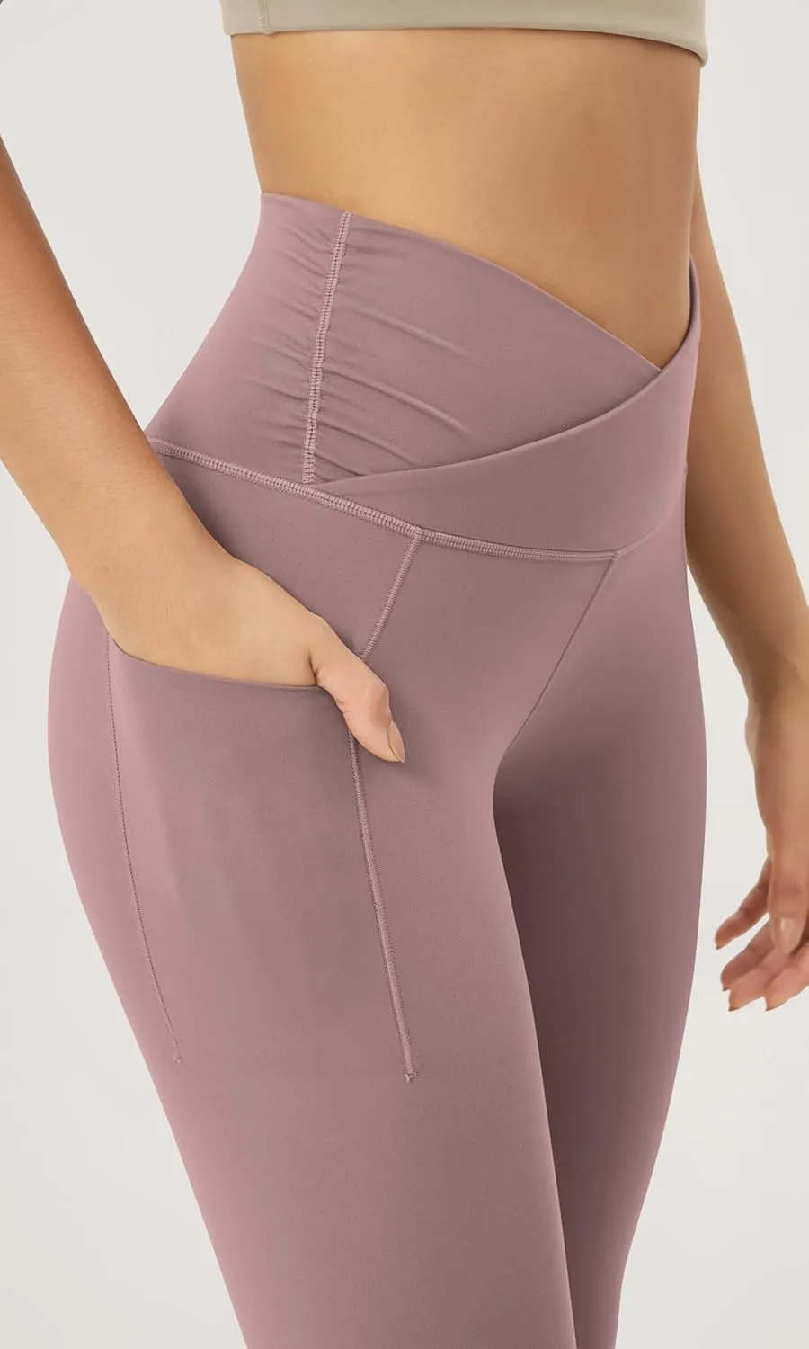 ODODOS Women's Gathered Cross Waist Yoga Leggings with Pockets, 25" / 28" Crossover Workout Yoga Pants