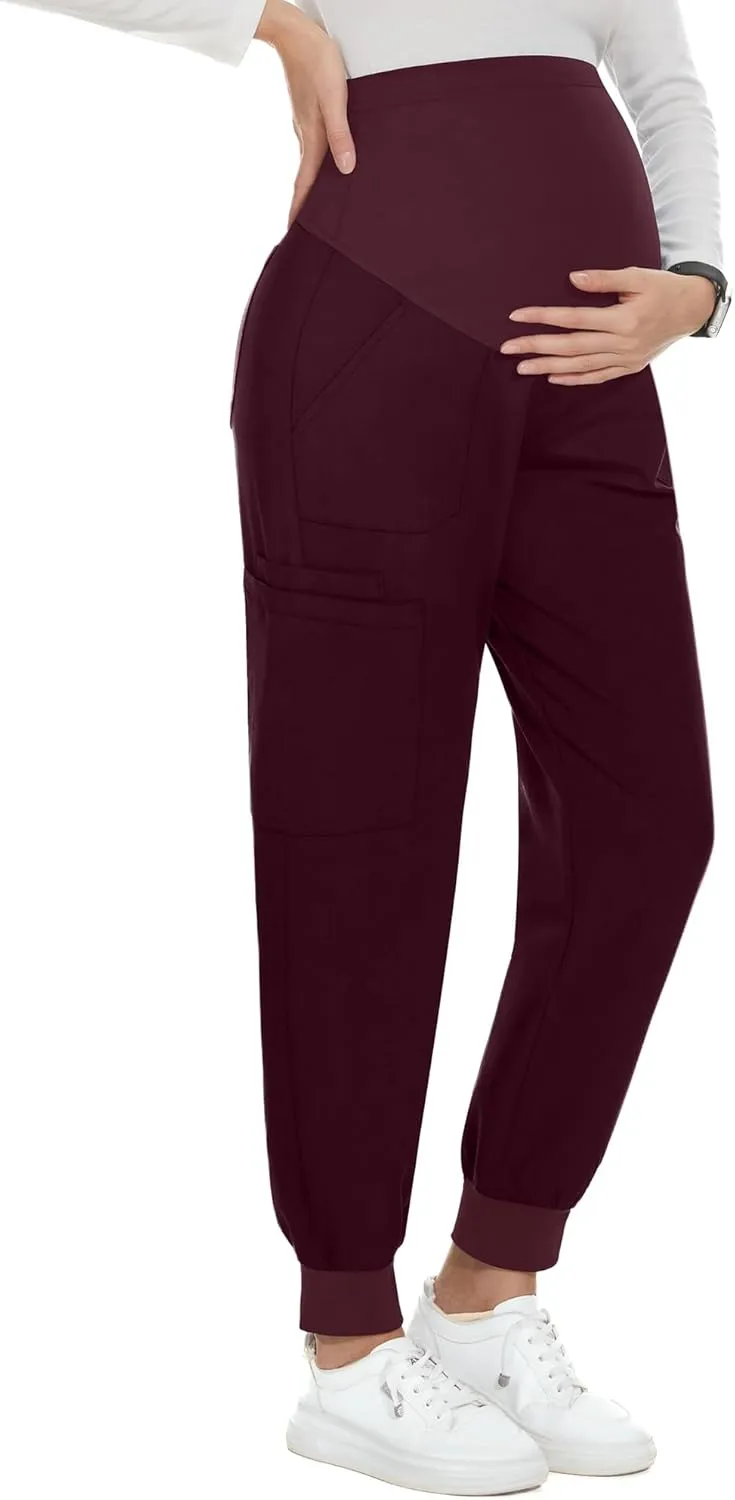 PACBREEZE Women's Maternity Scrubs with 6 Pockets, Workwear Maternity Jogger Scrubs Pregnancy Pants, S-XXL