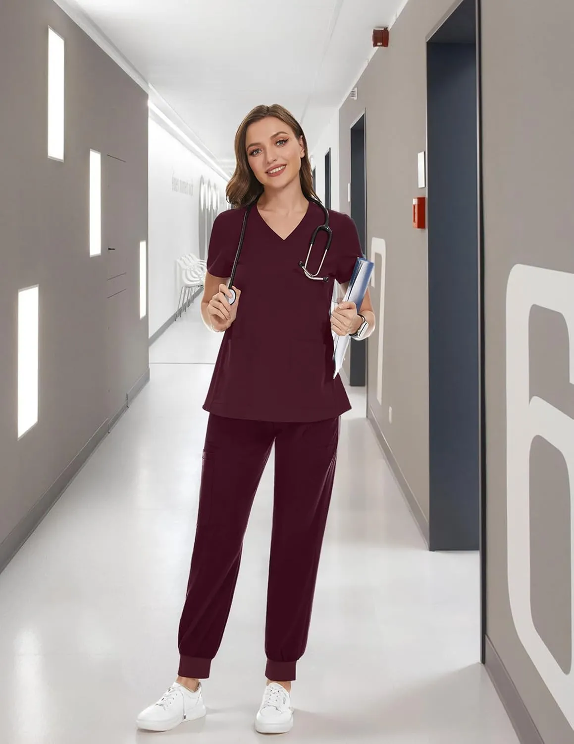 PACBREEZE Women's Maternity Scrubs with 6 Pockets, Workwear Maternity Jogger Scrubs Pregnancy Pants, S-XXL