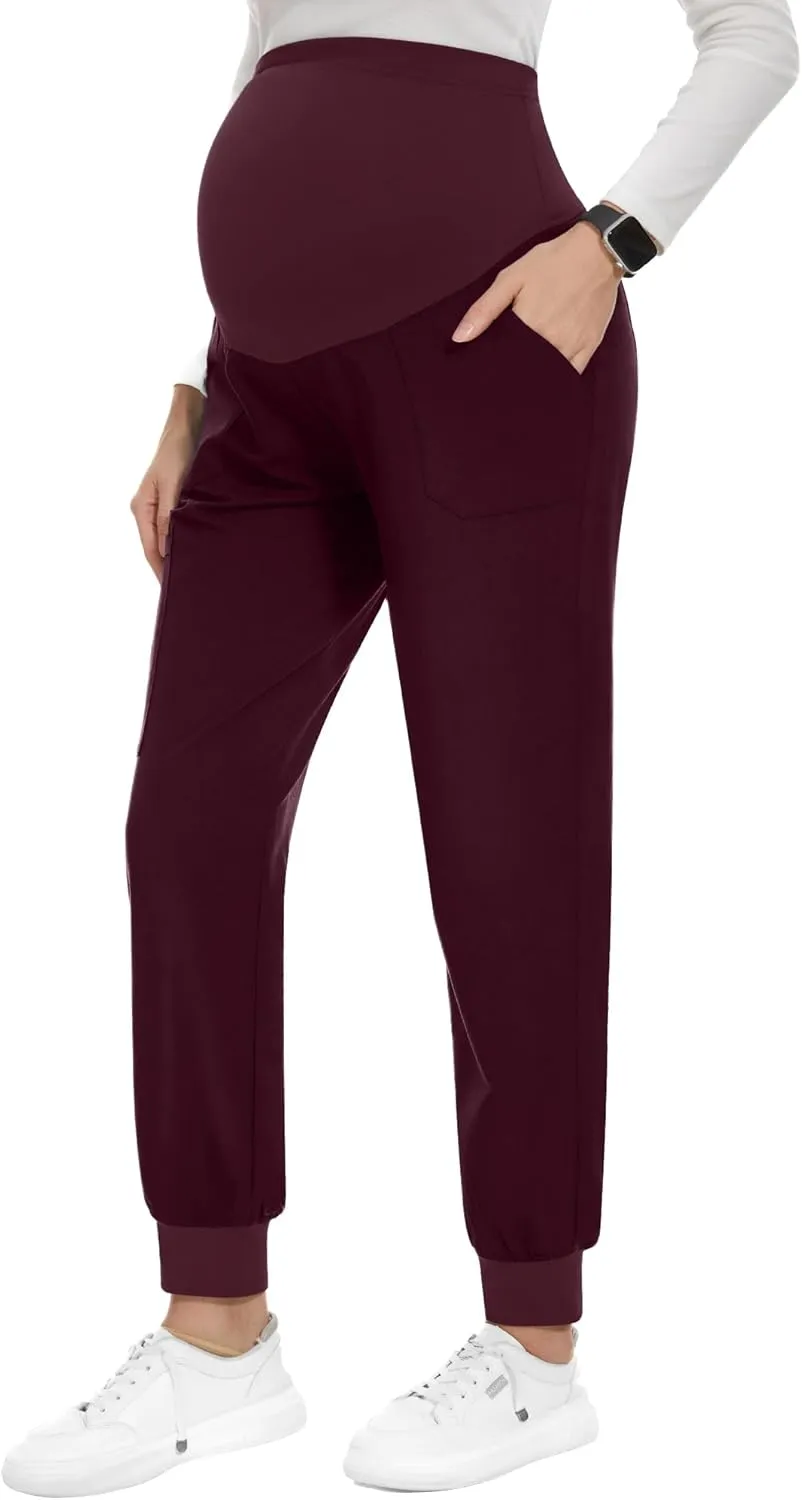 PACBREEZE Women's Maternity Scrubs with 6 Pockets, Workwear Maternity Jogger Scrubs Pregnancy Pants, S-XXL