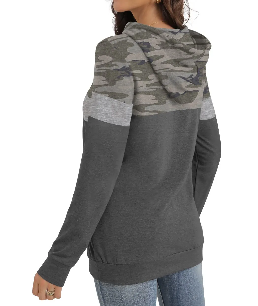 PrinStory Fall Drawstring Sweatshirts Color Block Tops Long Sleeve Loose Pullover Sweatshirts With Pocket For Women