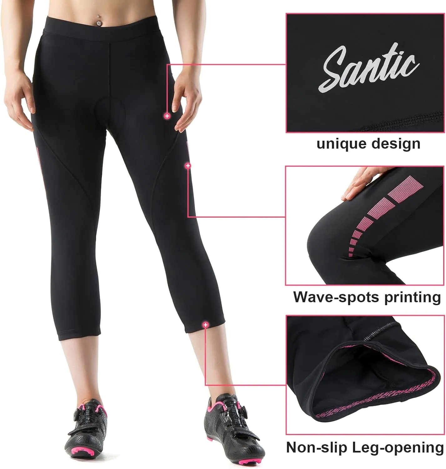 Santic Women's Bike Pants 4D Padded Cycling Capris Shorts 3/4 Biking Tights Bicycle Capris