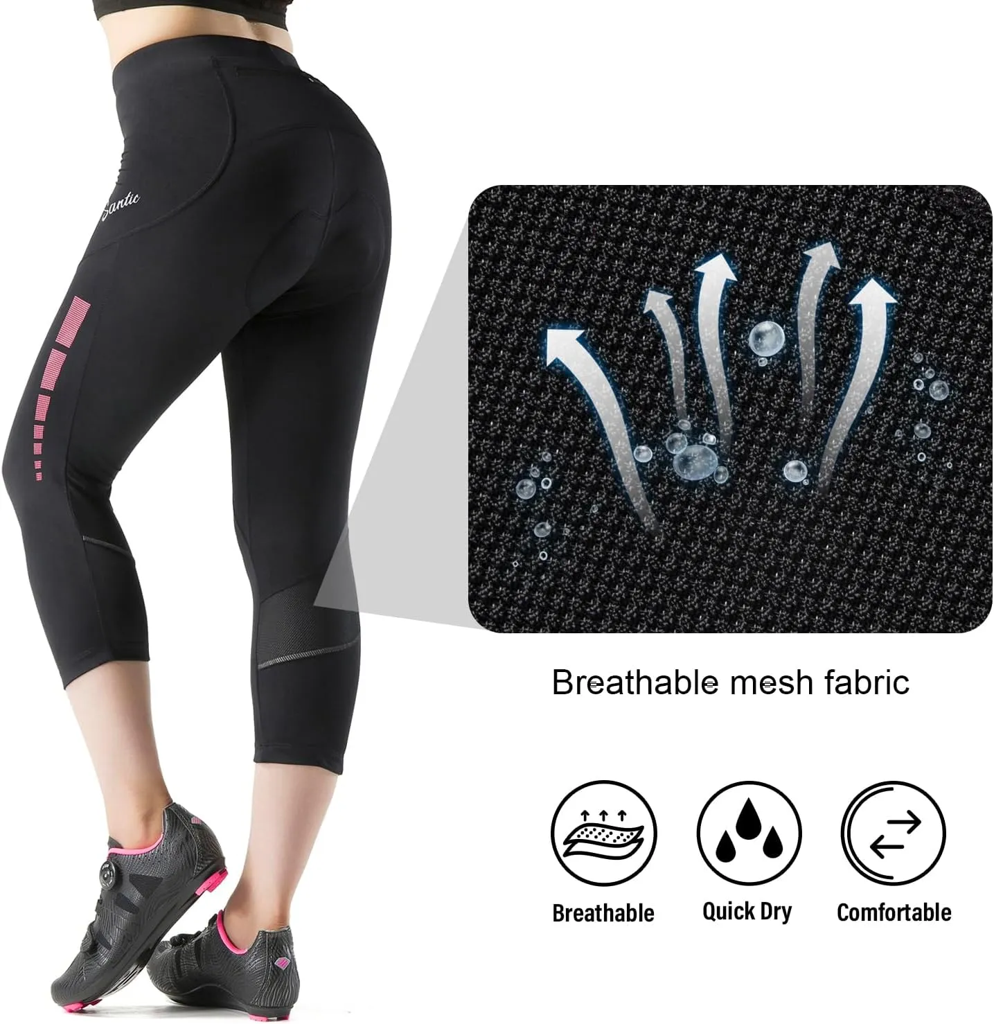 Santic Women's Bike Pants 4D Padded Cycling Capris Shorts 3/4 Biking Tights Bicycle Capris