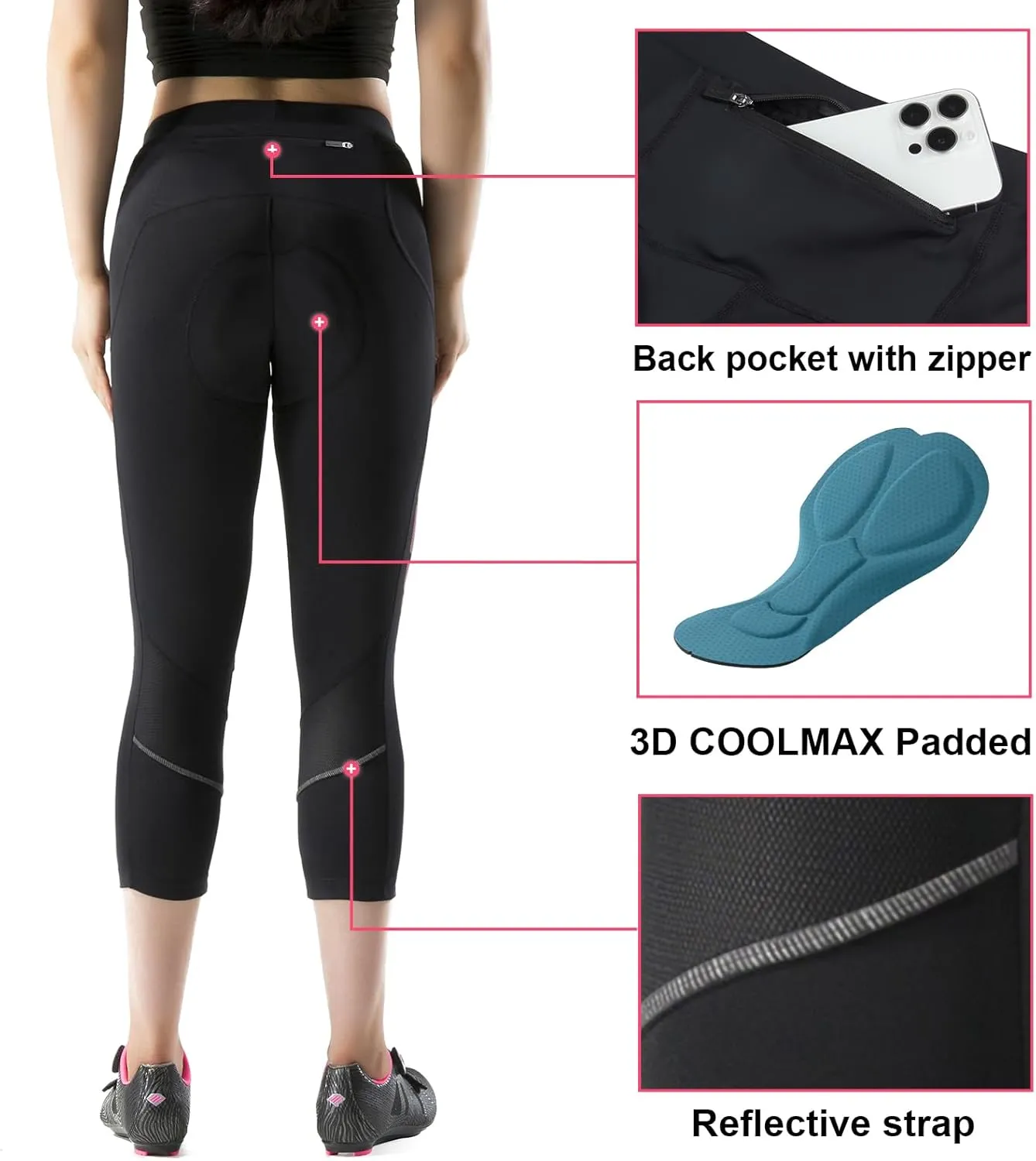 Santic Women's Bike Pants 4D Padded Cycling Capris Shorts 3/4 Biking Tights Bicycle Capris