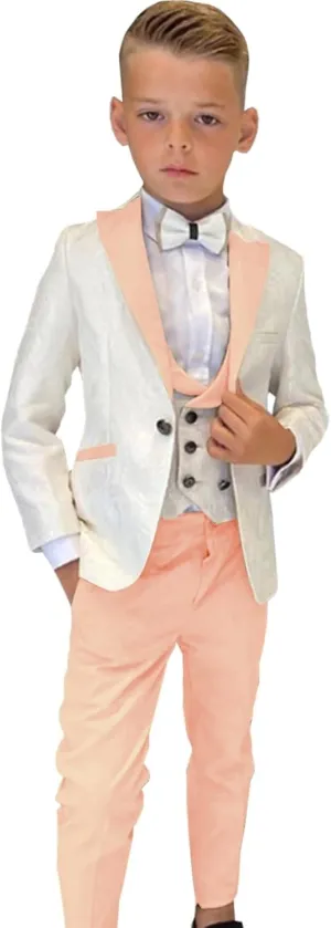 SAROULU Boys Formal Suit Wedding Tuxedo 3 Pieces Floral Jacket Pants Vest Kids Party Blazer