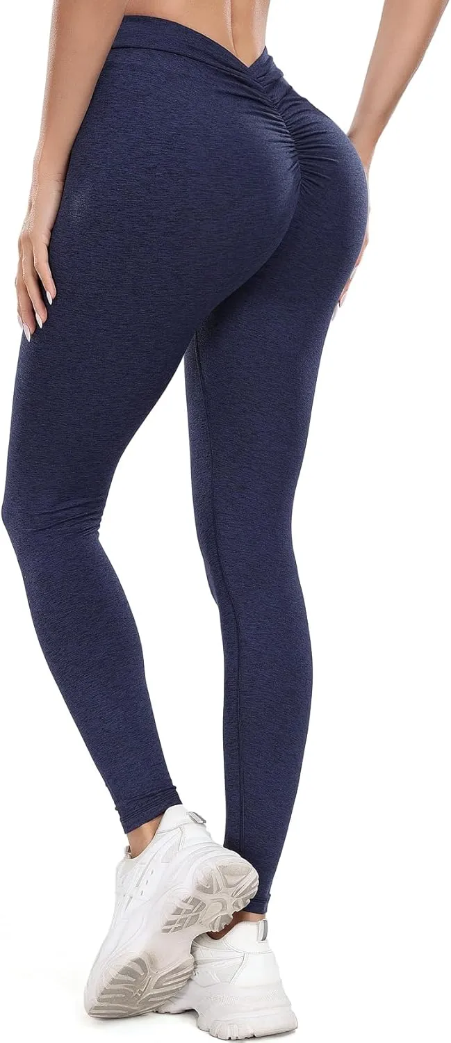 SEASUM Viral V Back Leggings for Women Curves Scrunch Butt Lifting Workout Yoga Pants High Waisted Gym Booty Tights