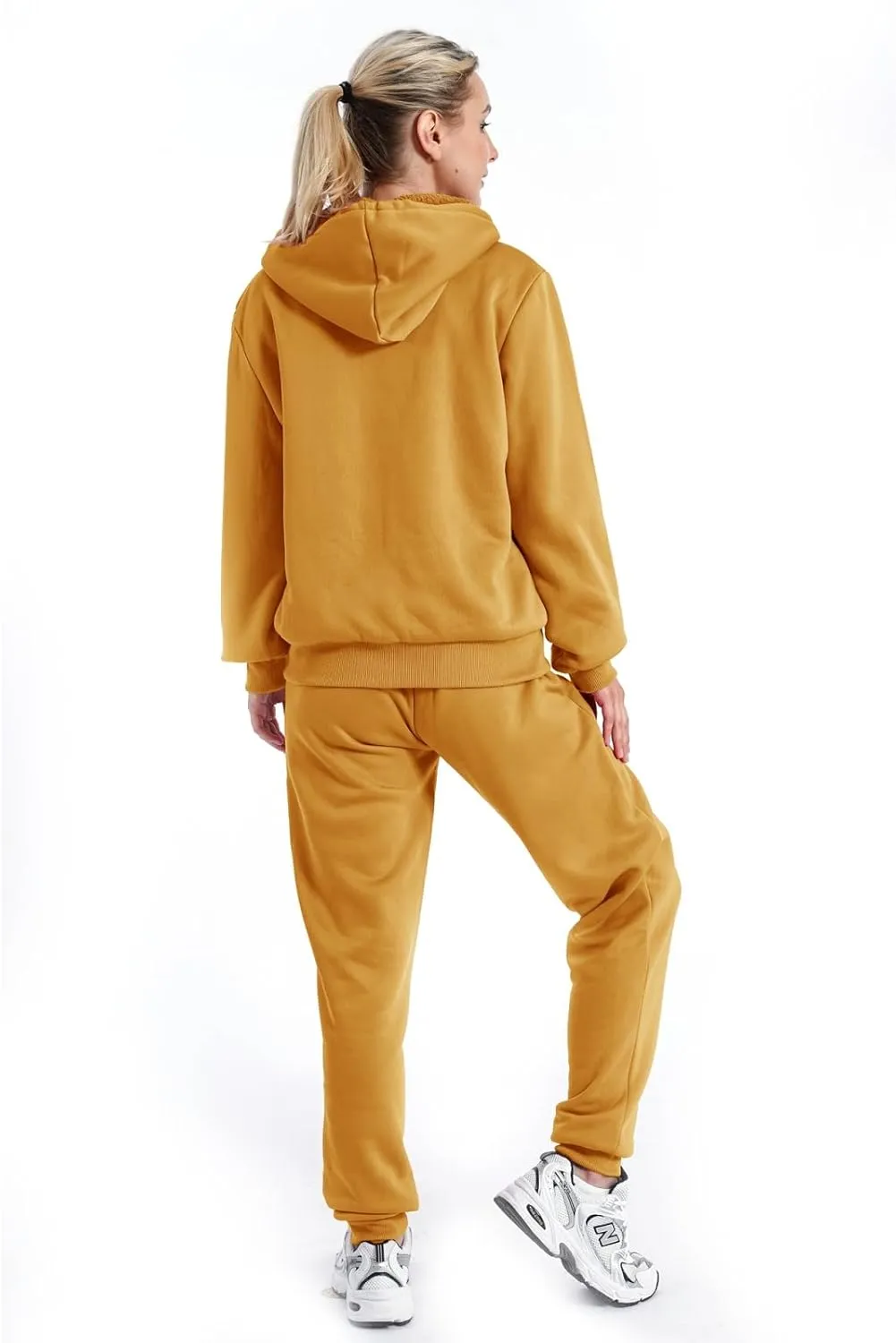 Sherpa Zipper Womens Sweatsuits Active Jogging Fleece 2 Pieces Hoodie and Pants Winter Outfit Sets