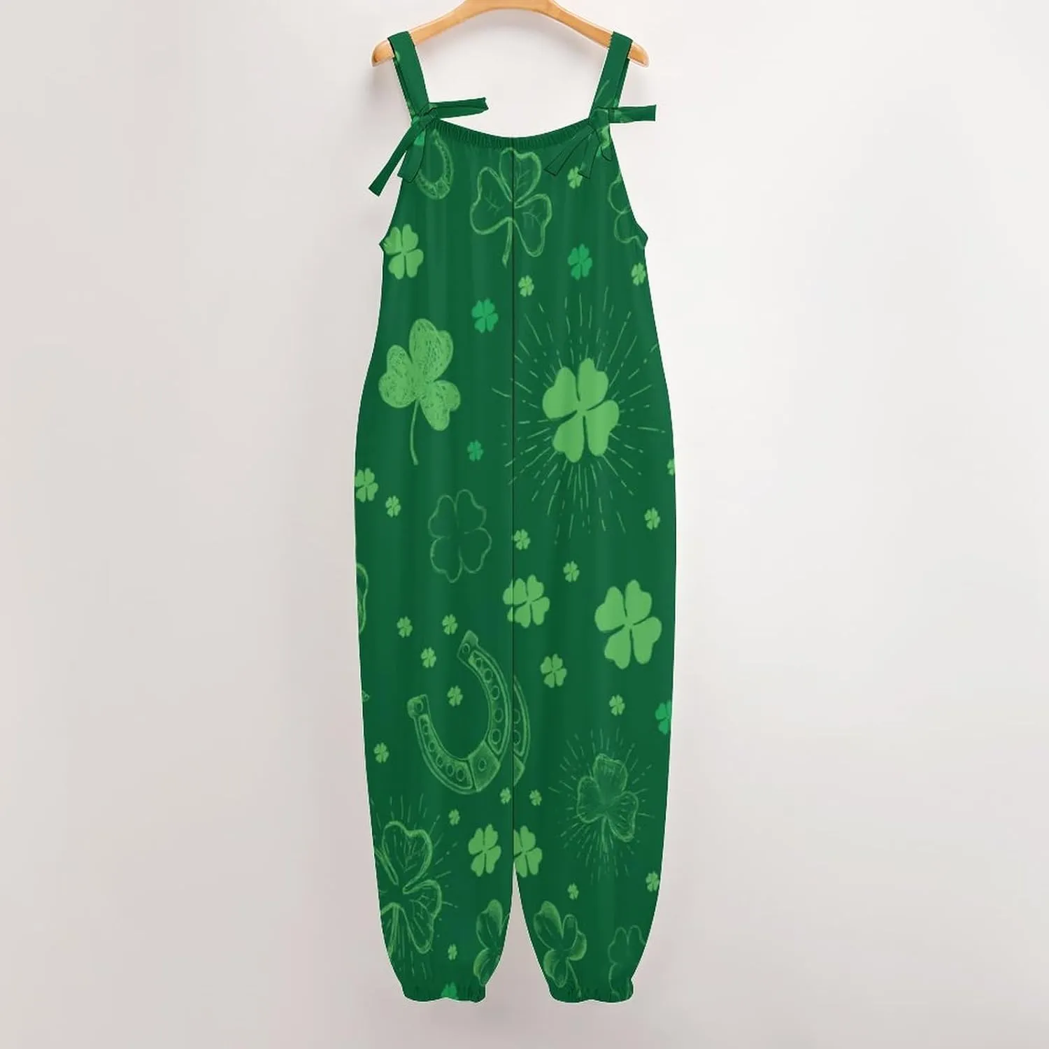St. Patrick's Day Set Women's Jumpsuit Sleeveless Casual Baggy Suspender Romper Harem Pants
