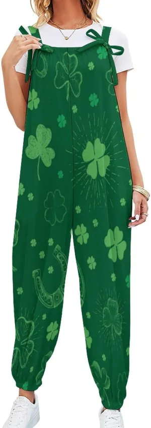 St. Patrick's Day Set Women's Jumpsuit Sleeveless Casual Baggy Suspender Romper Harem Pants