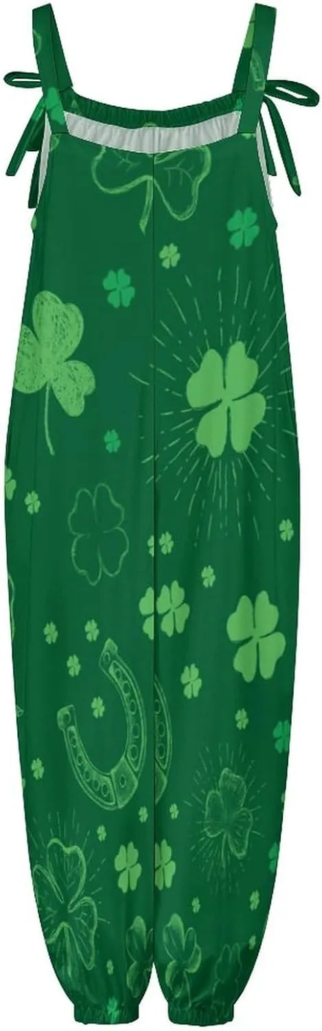 St. Patrick's Day Set Women's Jumpsuit Sleeveless Casual Baggy Suspender Romper Harem Pants