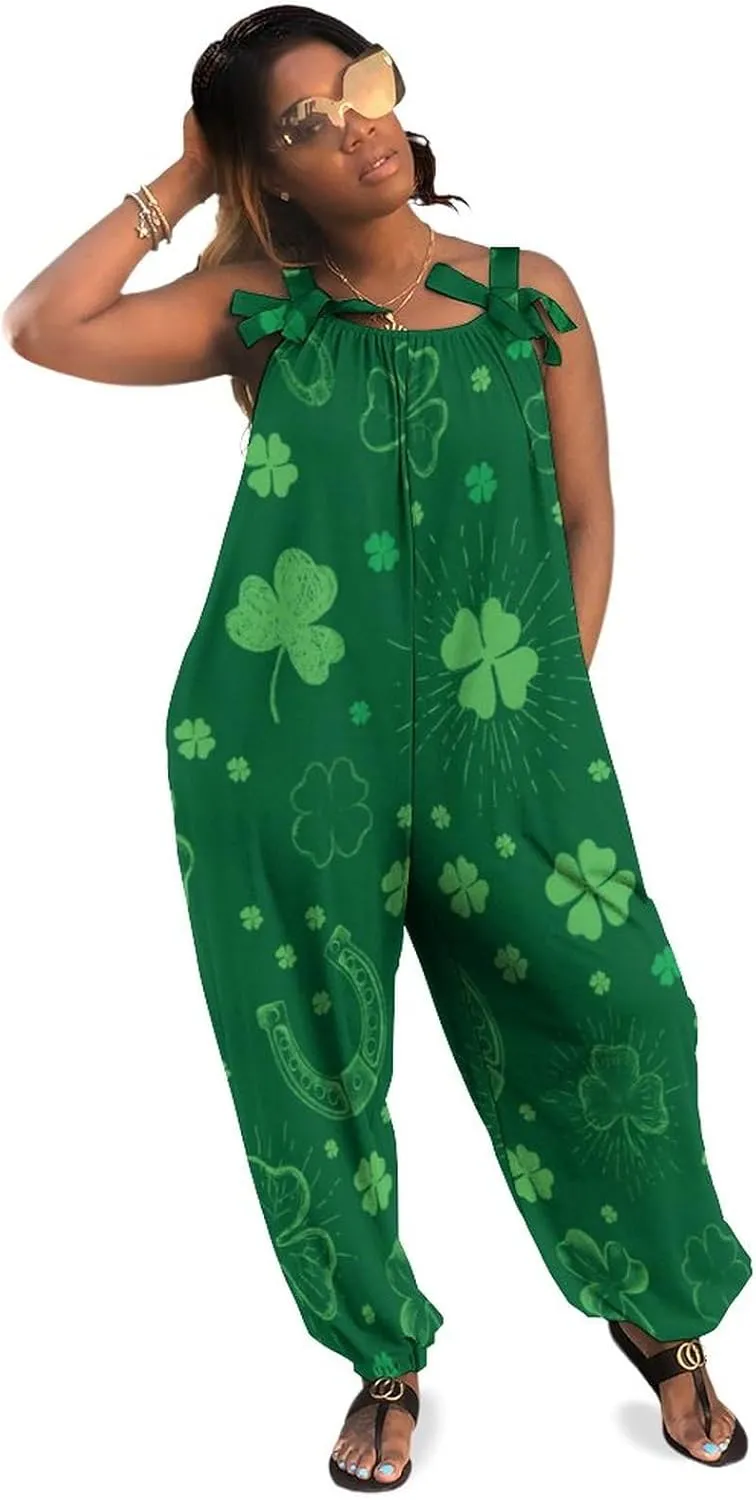 St. Patrick's Day Set Women's Jumpsuit Sleeveless Casual Baggy Suspender Romper Harem Pants