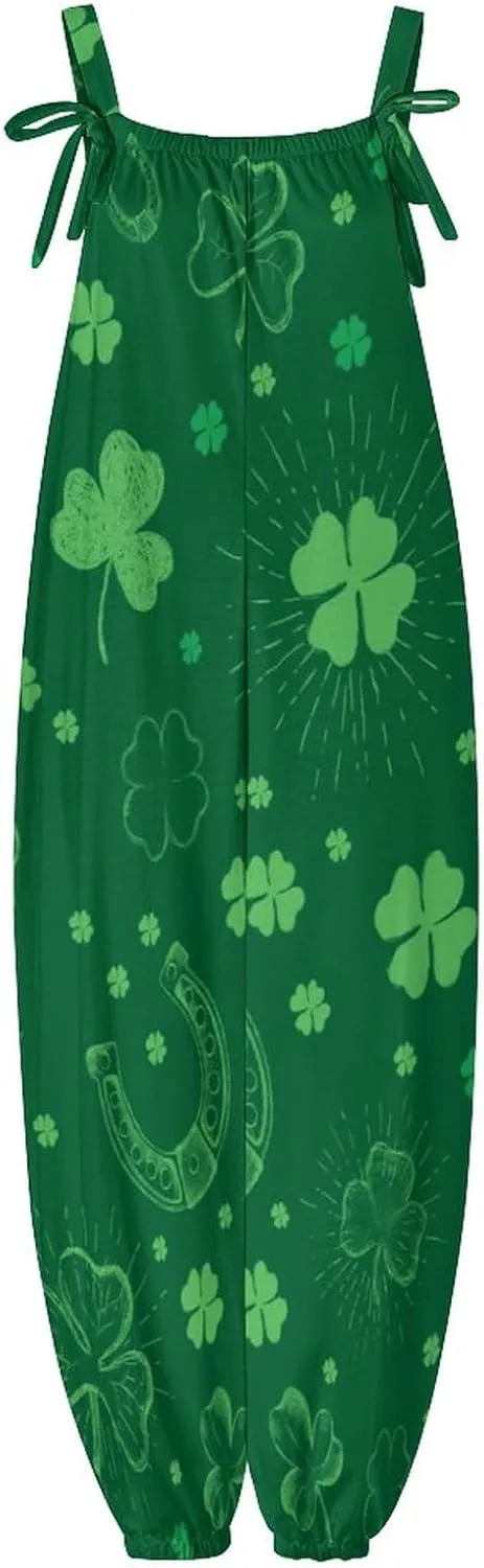 St. Patrick's Day Set Women's Jumpsuit Sleeveless Casual Baggy Suspender Romper Harem Pants