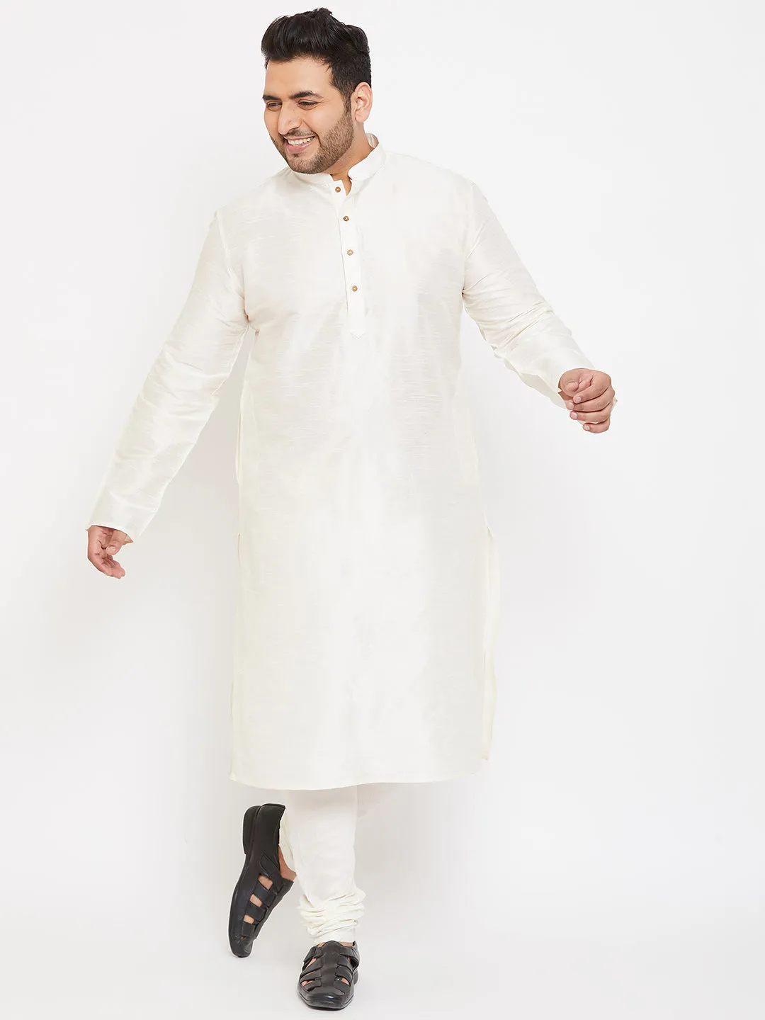 VASTRAMAY Cream Silk Plus Size Kurta