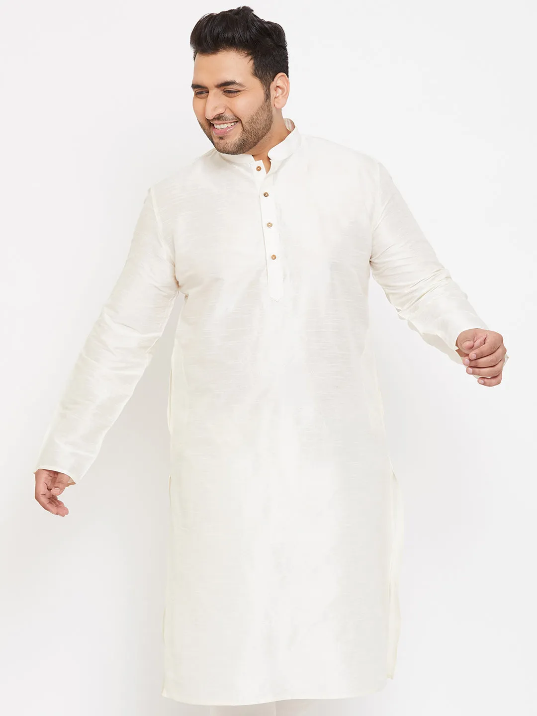 VASTRAMAY Cream Silk Plus Size Kurta