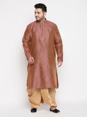 VASTRAMAY Maroon Kurta & Rose Gold Dhoti
