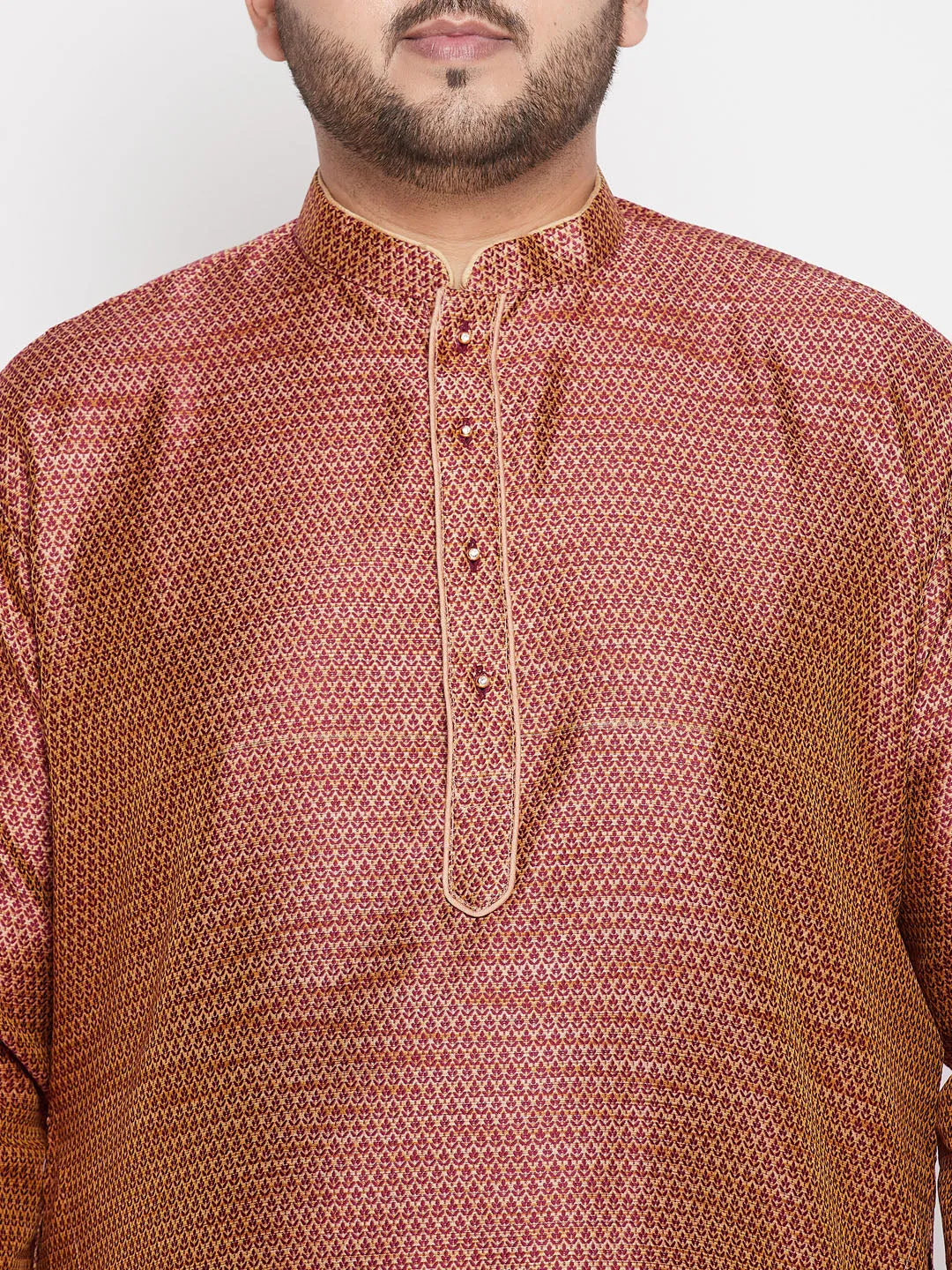 VASTRAMAY Maroon Kurta & Rose Gold Dhoti