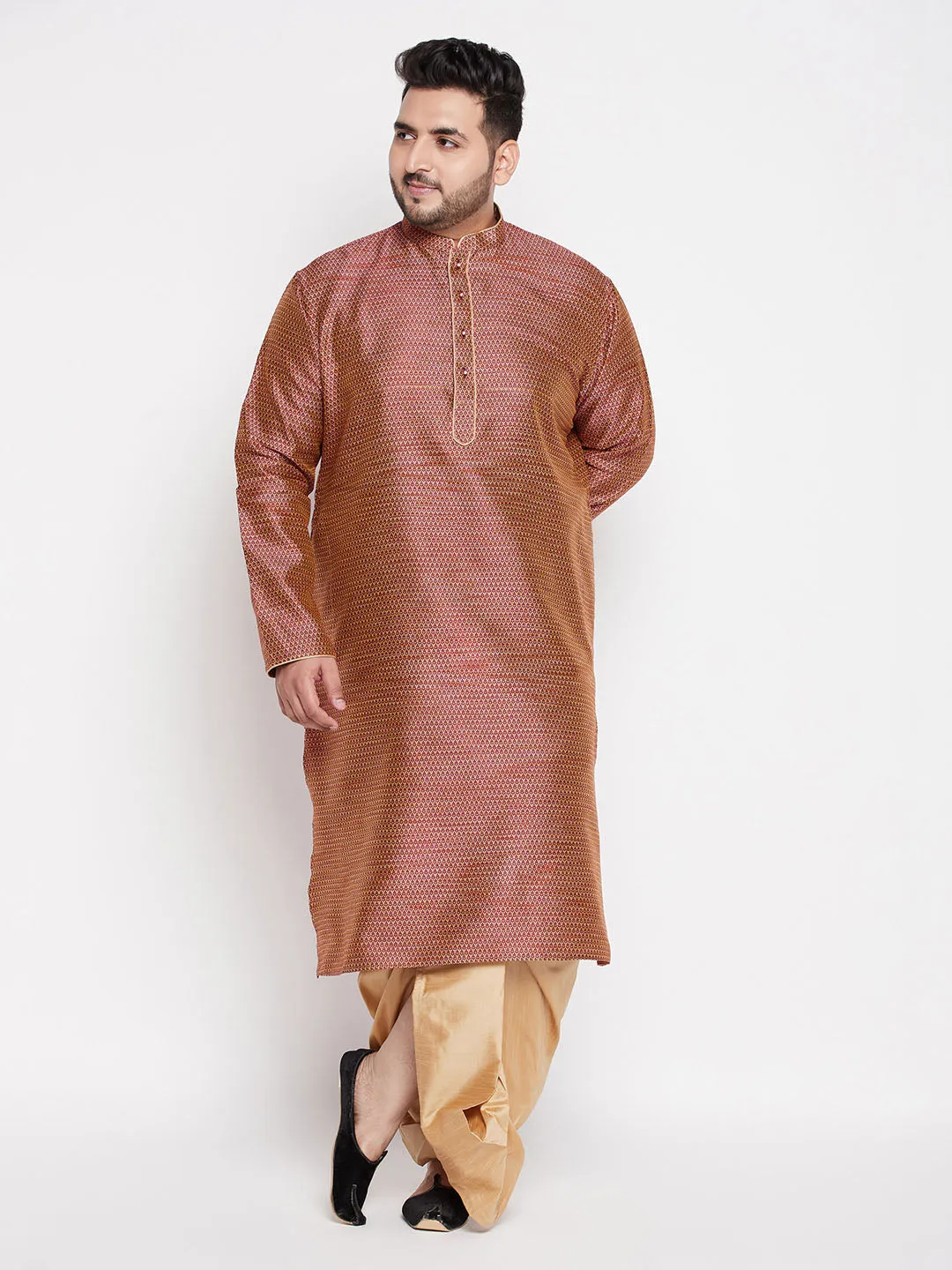 VASTRAMAY Maroon Kurta & Rose Gold Dhoti